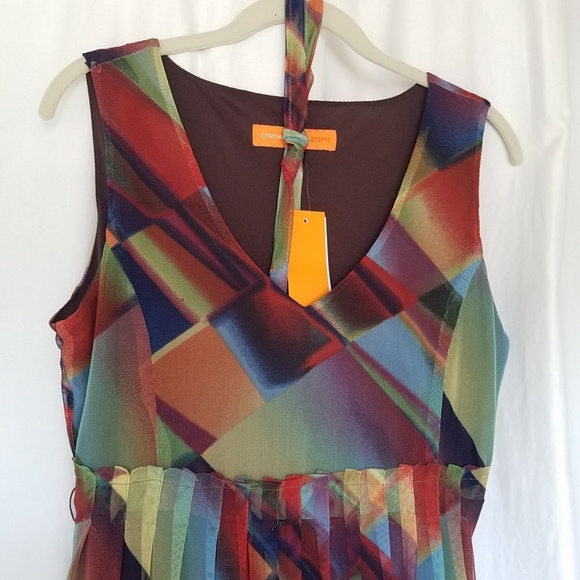 CYNTHIA STEFFE Rainbow Print Mesh Shift Midi Dress - Picture 4 of 9